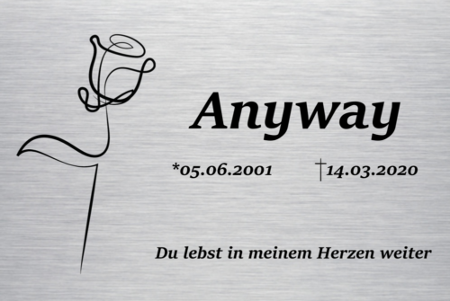 Alu Gedenkschild Rose mit Text